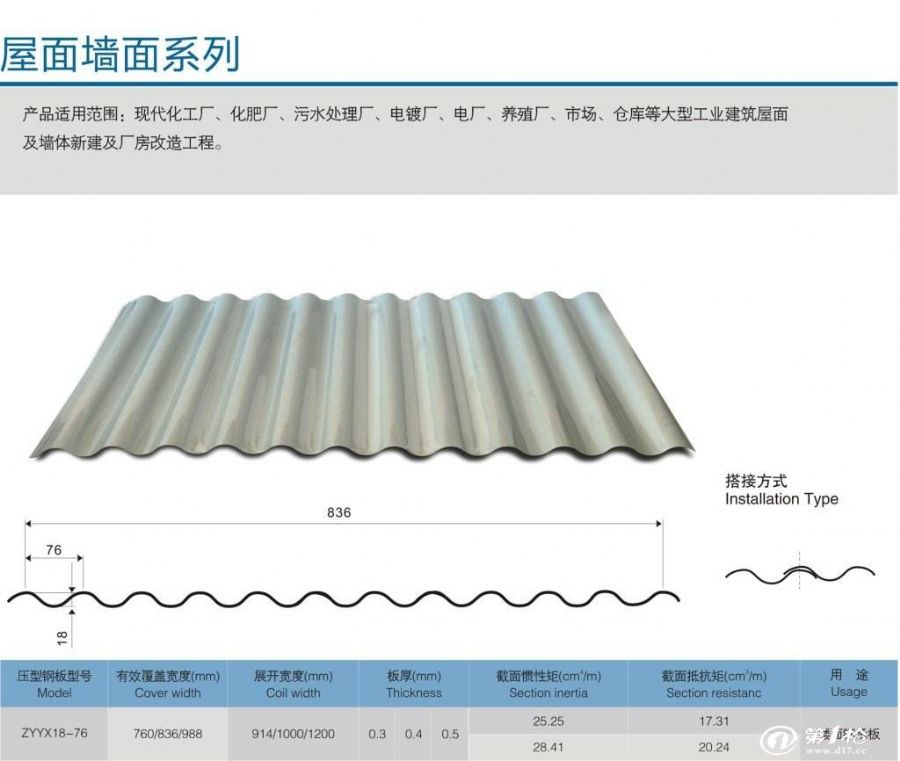 江苏博拓生产加工yx50410820型彩钢板彩钢瓦角驰瓦屋顶瓦规格齐全