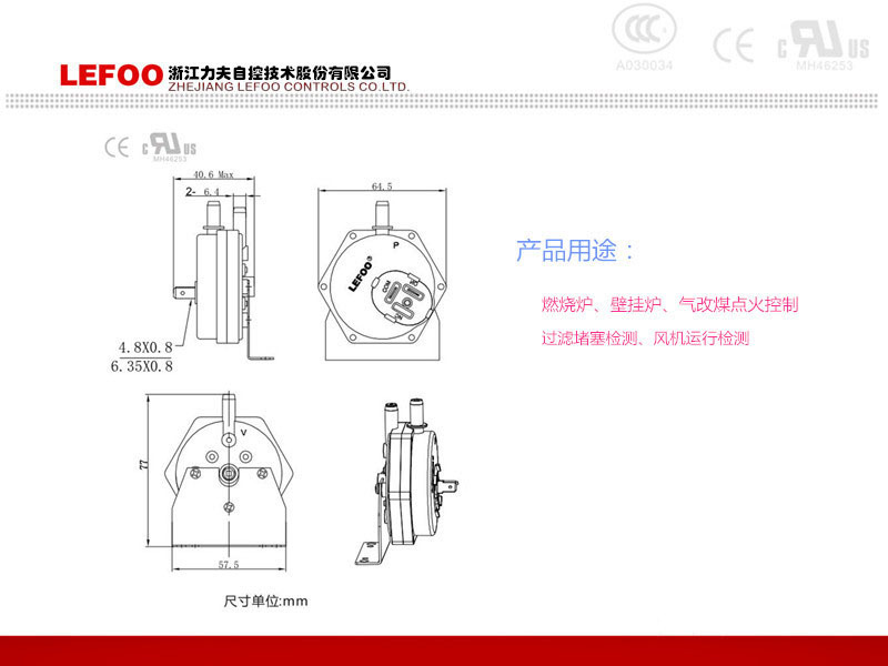 浙江力夫LF31风压差开关 壁挂炉风压开关 小体积轻重量 燃气取暖示例图8