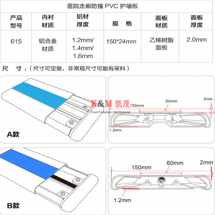 150MM医用防撞护墙板防撞带厂家