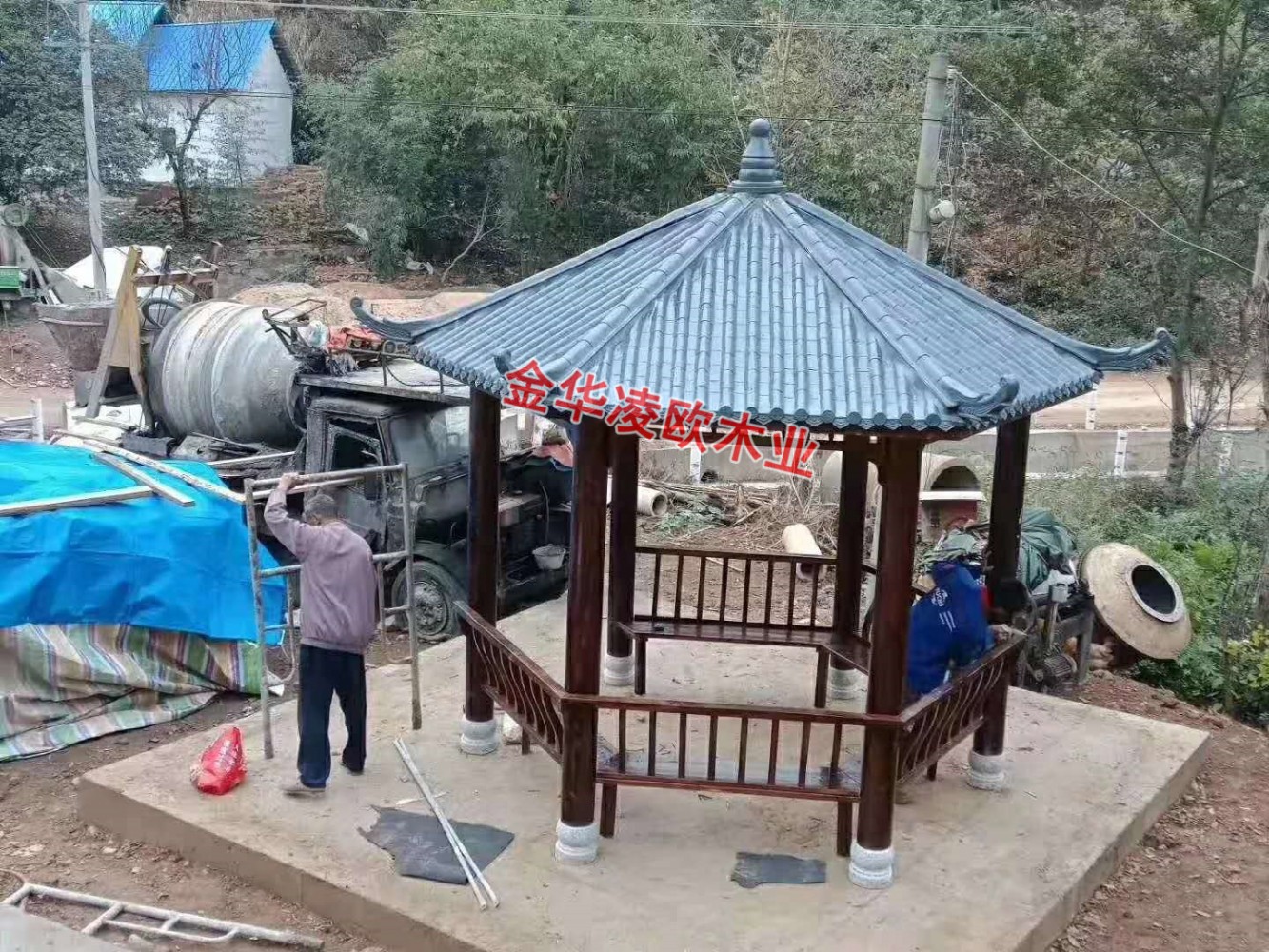 凌欧木业 邯郸简单木凉亭制作 古建凉亭结构名称 木凉亭